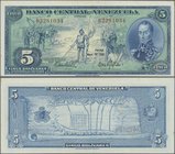 Venezuela: Banco Central de Venezuela 5 Bolivares 1966, P.49, almost perfect condition with a few minor spots only. Condition: aUNC
 [taxed under mar...