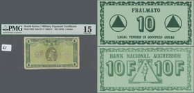 Vietnam: Lot with 7 banknotes including South Korea 1 Dollar MPC P.M29 (PMG 15), Thailand - Vietnam War issue 2x 1 and 10 Dollars (F-) and USA Trainin...