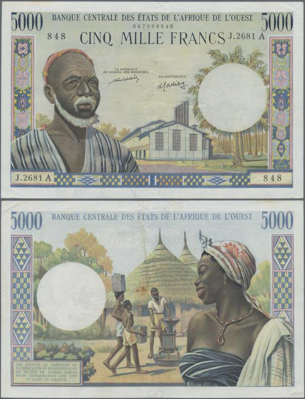 West African States: 5000 Francs ND, letter “A” = IVORY COAST, P.104Aj, still gr...