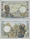 West African States: 5000 Francs ND, letter “A” = IVORY COAST, P.104Aj, still great condition with a few folds and tiny spots only. Condition: VF
 [t...