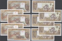 West African States: Rare set of 5 different Specimen notes of 1000 Francs 1990 containing the note issue for Ivory Coast (A), Burkina Faso (C), Mali ...