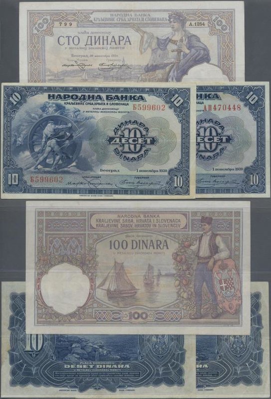 Yugoslavia: Kingdom of Serbs, Croats and Slovenes set with 3 banknotes 2x 10 Din...
