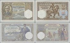 Yugoslavia: Kingdom of Yugoslavia set with 5 banknotes comprising 100 Dinara 1929 with watermark Miloš Obrenović P.27a, 100 Dinara with watermark Alex...
