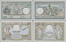 Yugoslavia: Kingdom of Yugoslavia set with 5 banknotes comprising 20, 100, 500 and 1000 Dinara of the 1934-36 issue and 10 Dinara 1939, P.29-32, 35. C...