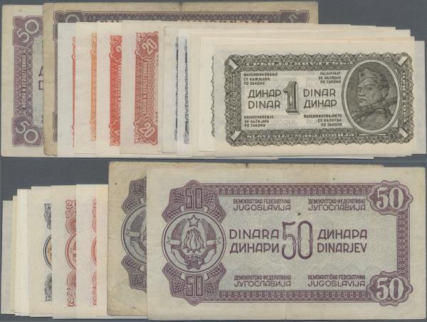 Yugoslavia: Set with 14 banknotes of the 1944 Partisan issue, comprising 3x 1, 2...