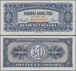 Yugoslavia: 20 Dinara 1951 unissued series, P.67J in perfect UNC condition.
 [taxed under margin system]