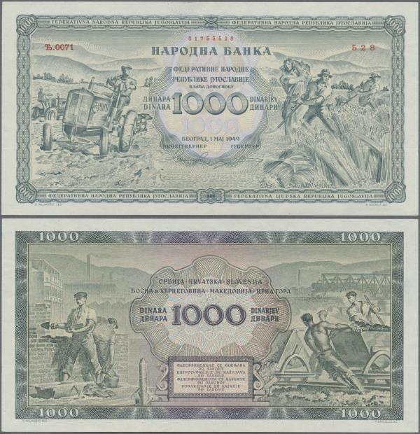 Yugoslavia: 1000 Dinara 1949 unissued series, P.67M in perfect UNC condition. Hi...