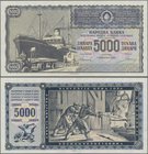 Yugoslavia: 5000 Dinara 1950 unissued series, P.67N, seldom offered and very popular banknote in excellent condition, just one vertical fold at center...