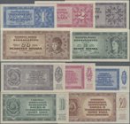 Yugoslavia: Set with 5 banknotes of the unissued 1950 series with 1, 2, 5,10 and 20 Dinara, P.67P-67T, all in perfect UNC condition. (5 pcs.)
 [taxed...