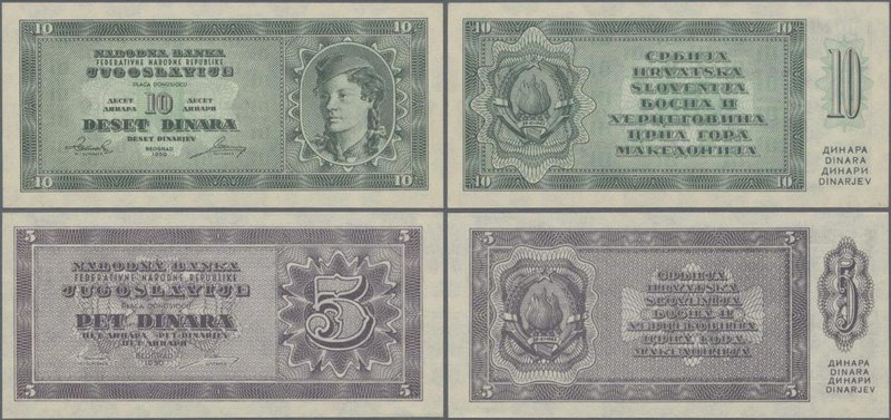 Yugoslavia: Pair with 5 and 10 Dinara 1950 unissued series, P.67R and 67S, both ...