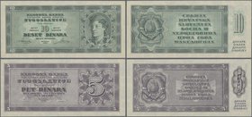 Yugoslavia: Pair with 5 and 10 Dinara 1950 unissued series, P.67R and 67S, both in perfect UNC condition. (2 pcs.)
 [taxed under margin system]