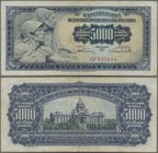 Yugoslavia: 5000 Dinara 1955, P.72b key note of this series with some handling marks like folds and lightly stained paper. Condition: F
 [taxed under...