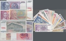 Yugoslavia: Huge lot with 48 banknotes of the inflation period 1985-1994 from 10 Dinara up to 500.000.000.000 Dinara, P.93a,ar, 95, 96r, 97, 98a, 99, ...