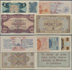 Yugoslavia: Nice lot with 6 banknotes, comprising 50 and 100 Lit of the Slovenian Peoples Liberation Front ND(1944), P.S104a, S105c (VF, UNC) and for ...
