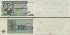 Zaire: Banque du Zaïre 5 Zaires 1972 front and reverse proof with additional text ”Wertlos Giesecke & Devrient” on the empty site, P.20 proof f/b, rus...
