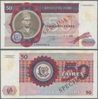 Zaire: Set of 70 banknotes Zaire 50 Zaires 1980 Specimen P. 25s with red ”Speicmen” overprint at center on front and back and zero serial number. All ...