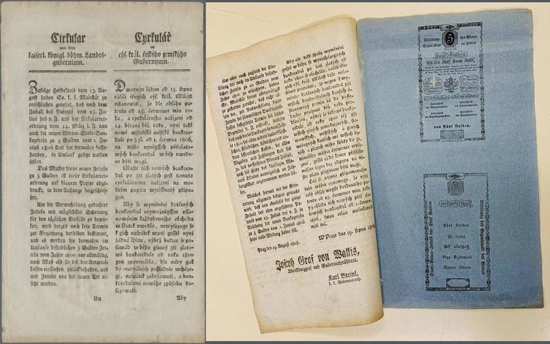 Austria: Wiener Stadt-Banko-Zettel front and reverse Formular for the 5 Gulden 1...