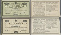Romania: Set with 2 pcs. BON DE IMPOZIT 500 and 1000 Lei 1933, P.NL in UNC condition. (2 pcs.)
 [taxed under margin system]