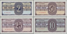 Romania: Set with 7 pcs. Notgeld NAVROM CONSTANTA 1, 5, 10, 25, 50,Centi and 2 and 5 Dolari, ND, P.NL in UNC condition. (7 pcs.)
 [taxed under margin...