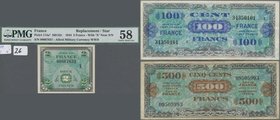 France: Huge lot with 271 banknotes series 1944 including 229 pcs. 2 Francs (UNC), 19x 5 Francs (UNC), 4x 2 Francs replacement ”X”, 5x 10 Francs repla...