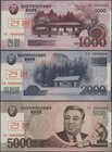 North Korea: Nice lot with 26 banknotes from the 1978 series up to 2008, including 12 modern Specimen and a few commemorative notes, for example 1000 ...