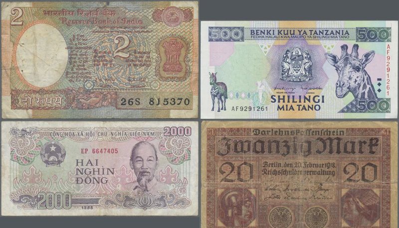 Alle Welt: Box with about 1100 banknotes, mainly cheap notes from all over the w...