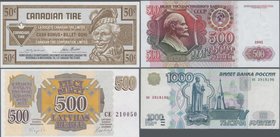 Alle Welt: Collectors album with 309 banknotes, advertising notes and bonds, comprising for example Canada 50 Cents Canadian Tire, Bulgaria 10 Leva 19...
