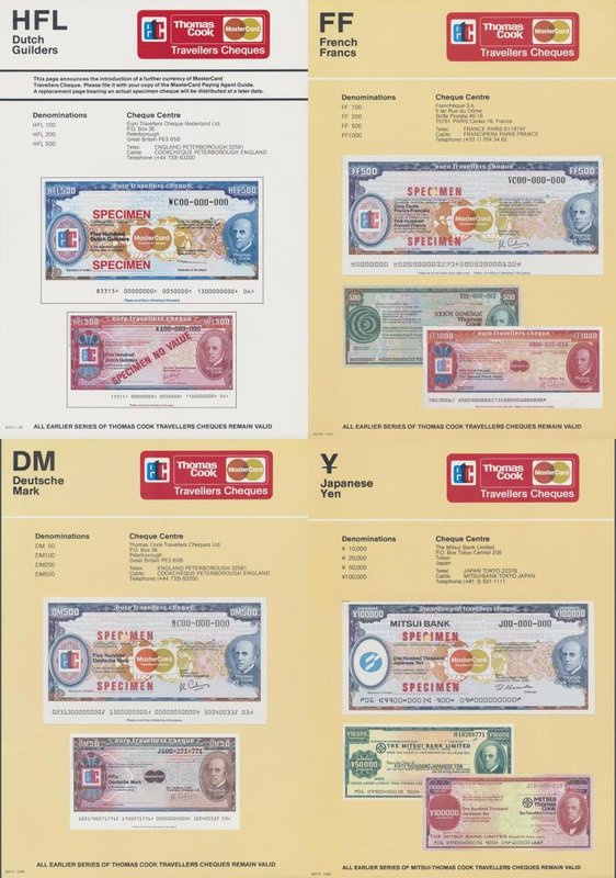 Alle Welt: Thomas Cook Travellers Cheques, set with 15 Specimen with 4 pcs. of 5...