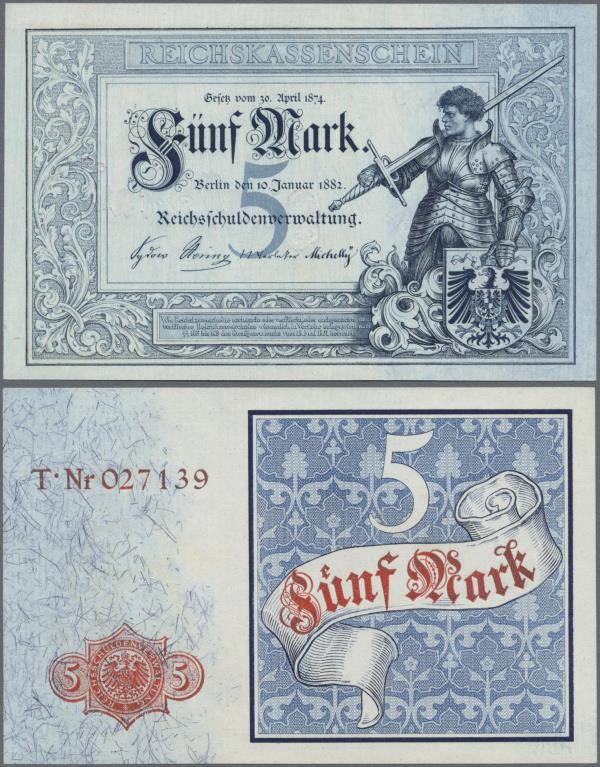 Deutschland - Deutsches Reich bis 1945: 5 Mark Reichskassenschein 1882, Ro.6, ma...