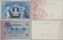 Deutschland - Deutsches Reich bis 1945: 100 Mark 1905, jeweils einseitger Probedruck der Vorder- und Rückseite mit Überdruck ”Musterabdruck-wertlos” u...