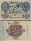 Deutschland - Deutsches Reich bis 1945: 20 Mark 1914 Muster aus laufender Serie, mit KN J9772660 und rotem Überdruck ”Muster”, Ro.47M, leicht vergilbt...
