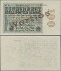 Deutschland - Deutsches Reich bis 1945: 100 Millionen Mark 1923 MUSTER, Wz. Ringe, Fz. RL, Ro.106M mit roter Seriennummer 000000 und Überdruck ”Wertlo...