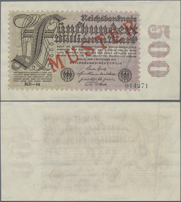 Deutschland - Deutsches Reich bis 1945: 500 Millionen Mark 1923 Muster aus laufe...