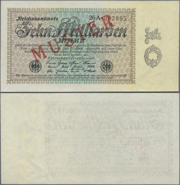 Deutschland - Deutsches Reich bis 1945: 10 Milliarden Mark 1923 Muster aus laufe...