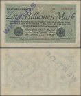Deutschland - Deutsches Reich bis 1945: 2 Billionen Mark 1923 MUSTER mit roter KN 000000, Fz. OO und Überdruck ”Wertlos”, Ro.132M, minimale Stauchunge...