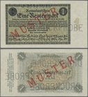 Deutschland - Deutsches Reich bis 1945: 1 Rentenmark 1923 Muster, Ro.154M, roter Überdruck ”Muster”, KN J23315948 und dreifacher Perforation ”Druckpro...