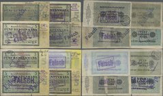 Deutschland - Deutsches Reich bis 1945: 8 zeitgenössische Fälschungen der 5-Rentenmark-Note 1923, siehe Ro.156, mit verschiedenen Abstempelungen der R...