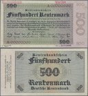 Deutschland - Deutsches Reich bis 1945: 500 Rentenmark 1923 Archivmuster, Ro.160M, mit KN A00000000, rotem Stempel ”Musterabdruck - Wertlos” am oberen...