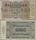 Deutschland - Deutsches Reich bis 1945: 1000 Rentenmark 1923 Archivmuster, Ro.161M, mit KN A00000000, rotem Stempel ”Musterabdruck - Wertlos” am obere...