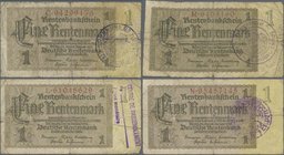 Deutschland - Deutsches Reich bis 1945: Kleines Lot mit 12 belgischen Abstempelungen auf 1 Rentenmark, dabei verschiedene Zeilen- und Gemeindestempel,...