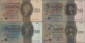 Deutschland - Deutsches Reich bis 1945: Mustersatz der Reichsbank - Holbein Serie 1924 von 10 bis 1000 Reichsmark, Ro.168M-172M, 10 RM mit Perforation...