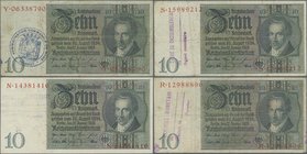 Deutschland - Deutsches Reich bis 1945: Großes Lot mit 25 belgischen Abstempelungen auf 10 Reichsmark, dabei verschiedene Zeilen- und Gemeindestempel,...