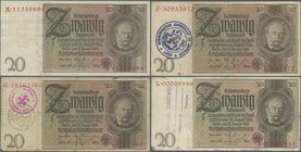 Deutschland - Deutsches Reich bis 1945: Großes Lot mit 18 belgischen und luxemburgischen Abstempelungen auf 20 Reichsmark, dabei verschiedene Zeilen- ...