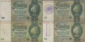 Deutschland - Deutsches Reich bis 1945: Großes Lot mit 15 belgischen Abstempelungen auf 50 Reichsmark, dabei verschiedene Zeilen- und Gemeindestempel,...