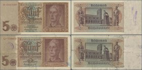 Deutschland - Deutsches Reich bis 1945: Kleines Lot mit 7 belgischen Abstempelungen auf 5 Reichsmark, dabei verschiedene Zeilen- und Gemeindestempel, ...