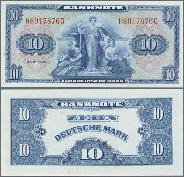 Deutschland - Bank Deutscher Länder + Bundesrepublik Deutschland: 10 DM 1948, Ro...
