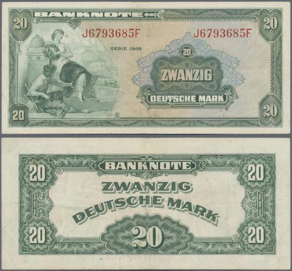 Deutschland - Bank Deutscher Länder + Bundesrepublik Deutschland: 20 DM 1948, Ro...