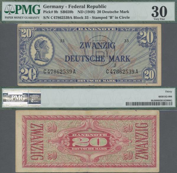 Deutschland - Bank Deutscher Länder + Bundesrepublik Deutschland: 20 DM 1948 mit...