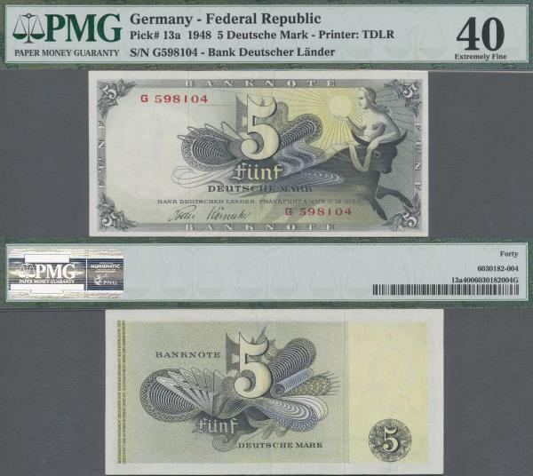 Deutschland - Bank Deutscher Länder + Bundesrepublik Deutschland: 5 DM 1948, Ro....