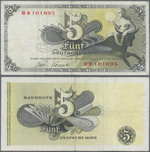 Deutschland - Bank Deutscher Länder + Bundesrepublik Deutschland: 5 DM 1948 Ersa...